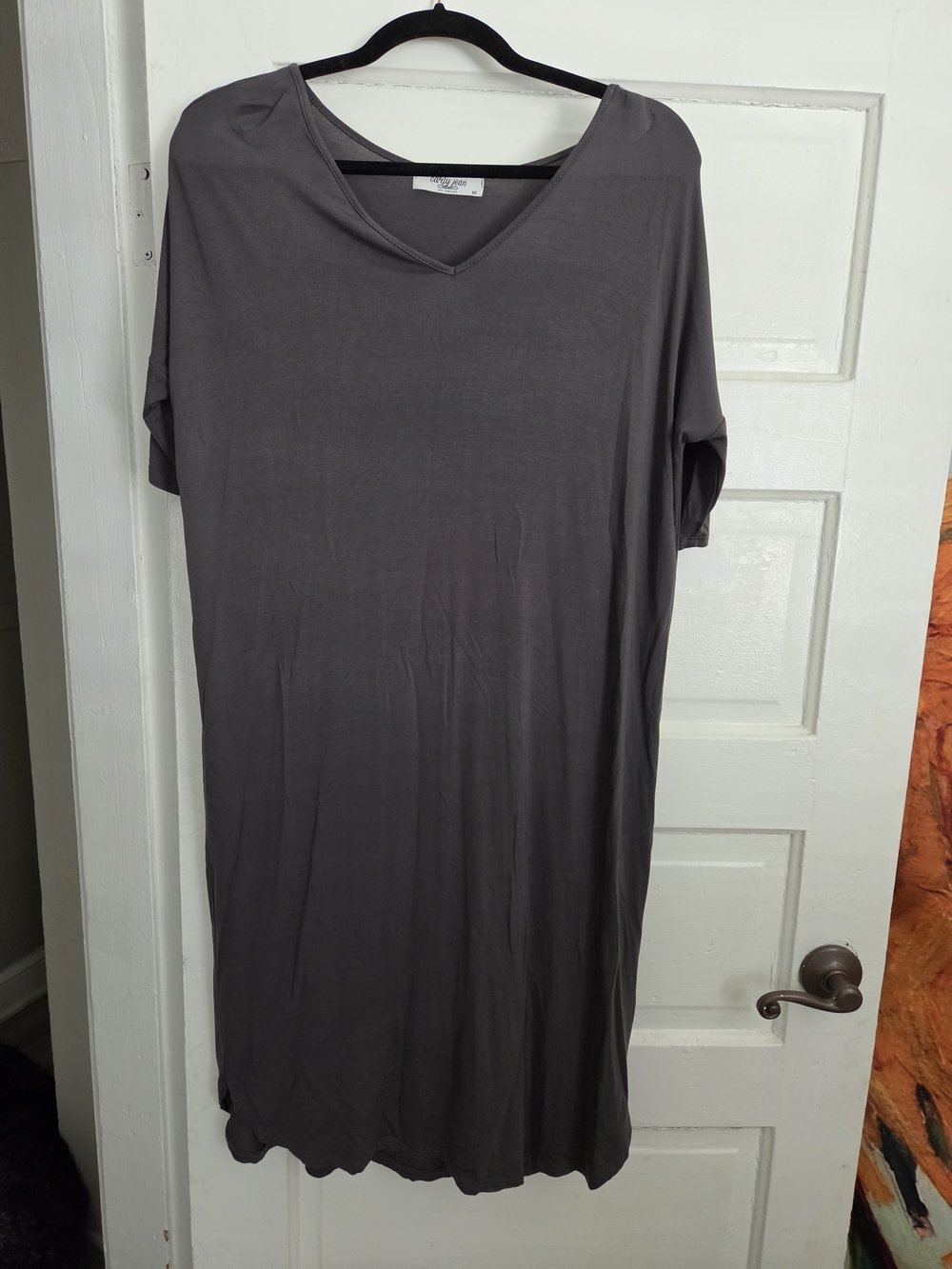 Carly Jean Los Angeles V-Neck Midi Dress in Charcoal Gray